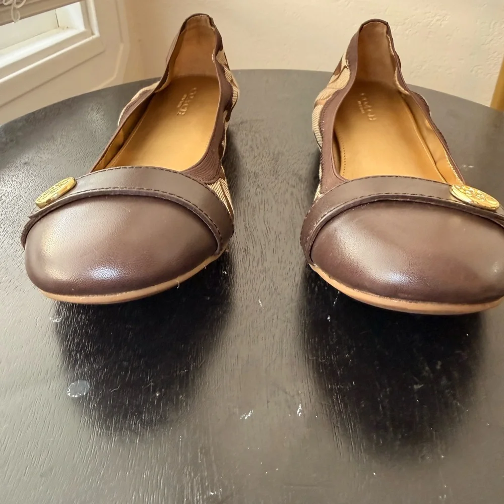 Coach Signature Brown Logo Ballet Flats Leather Cap Toe Women’s 8.5 B - Picture 3 of 8